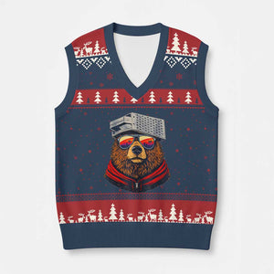 Cheese Grater Bear in Beast Mode V-Neck Knit Sweater Vest Funny Rivalry Art for Hardcore Football Fans TS02 Navy Red Print Your Wear