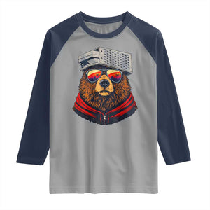 Cheese Grater Bear in Beast Mode Raglan Shirt Funny Rivalry Art for Hardcore Football Fans TS02 Sport Gray Navy Print Your Wear