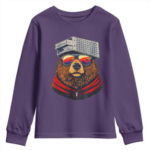 Cheese Grater Bear in Beast Mode Youth Sweatshirt Funny Rivalry Art for Hardcore Football Fans TS02 Purple Print Your Wear