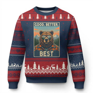 Good Better Best Motivational Hiking Bear Ugly Christmas Sweater Outdoor Adventure Poster Graphic TS02 Navy Red Print Your Wear