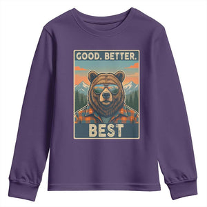 Good Better Best Motivational Hiking Bear Youth Sweatshirt Outdoor Adventure Poster Graphic TS02 Purple Print Your Wear