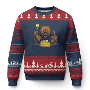 Fierce Bear Eating Cheese Ugly Christmas Sweater Let's Eat Cheese Funny Sports Rivalry TS02 Navy Red Print Your Wear