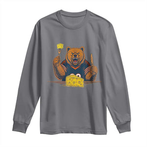 Fierce Bear Eating Cheese Long Sleeve Shirt Let's Eat Cheese Funny Sports Rivalry TS02 Charcoal Print Your Wear