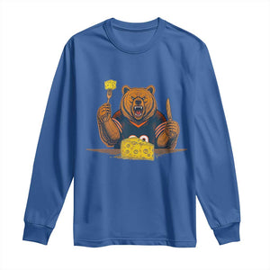 Fierce Bear Eating Cheese Long Sleeve Shirt Let's Eat Cheese Funny Sports Rivalry TS02 Royal Blue Print Your Wear