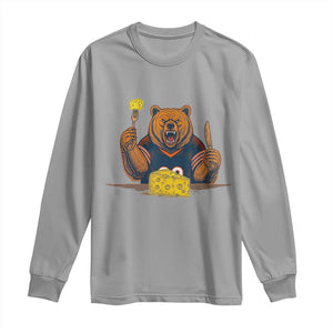 Fierce Bear Eating Cheese Long Sleeve Shirt Let's Eat Cheese Funny Sports Rivalry TS02 Sport Gray Print Your Wear