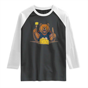 Fierce Bear Eating Cheese Raglan Shirt Let's Eat Cheese Funny Sports Rivalry TS02 Black White Print Your Wear