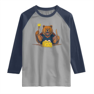 Fierce Bear Eating Cheese Raglan Shirt Let's Eat Cheese Funny Sports Rivalry TS02 Sport Gray Navy Print Your Wear