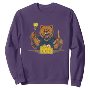Fierce Bear Eating Cheese Sweatshirt Let's Eat Cheese Funny Sports Rivalry TS02 Purple Print Your Wear