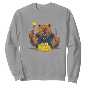 Fierce Bear Eating Cheese Sweatshirt Let's Eat Cheese Funny Sports Rivalry TS02 Sport Gray Print Your Wear