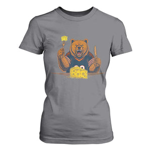 Fierce Bear Eating Cheese T Shirt For Women Let's Eat Cheese Funny Sports Rivalry TS02 Charcoal Print Your Wear