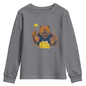 Fierce Bear Eating Cheese Youth Sweatshirt Let's Eat Cheese Funny Sports Rivalry TS02 Charcoal Print Your Wear
