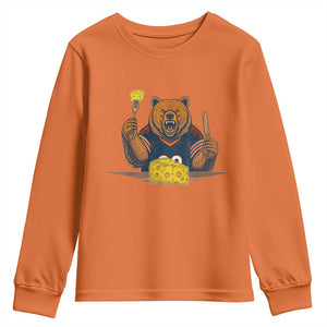 Fierce Bear Eating Cheese Youth Sweatshirt Let's Eat Cheese Funny Sports Rivalry TS02 Orange Print Your Wear