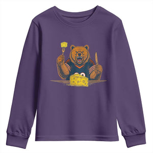 Fierce Bear Eating Cheese Youth Sweatshirt Let's Eat Cheese Funny Sports Rivalry TS02 Purple Print Your Wear