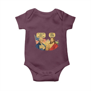 Funny George Washington and Jesus Conversation Baby Onesie Patriotic Commentary Historical Icons TS02 Maroon Print Your Wear