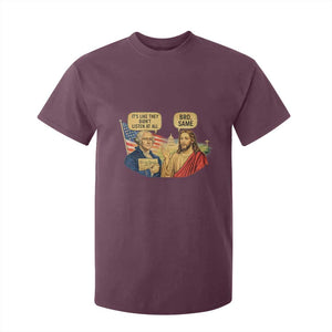 Funny George Washington and Jesus Conversation T Shirt For Kid Patriotic Commentary Historical Icons TS02 Maroon Print Your Wear