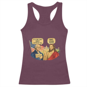 Funny George Washington and Jesus Conversation Racerback Tank Top Patriotic Commentary Historical Icons TS02 Maroon Print Your Wear
