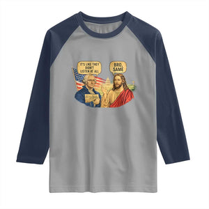 Funny George Washington and Jesus Conversation Raglan Shirt Patriotic Commentary Historical Icons TS02 Sport Gray Navy Print Your Wear