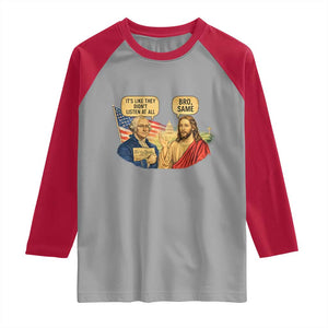 Funny George Washington and Jesus Conversation Raglan Shirt Patriotic Commentary Historical Icons TS02 Sport Gray Red Print Your Wear