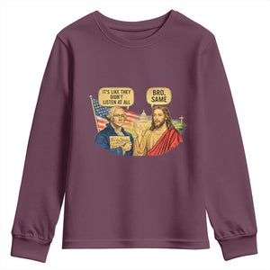 Funny George Washington and Jesus Conversation Youth Sweatshirt Patriotic Commentary Historical Icons TS02 Maroon Print Your Wear