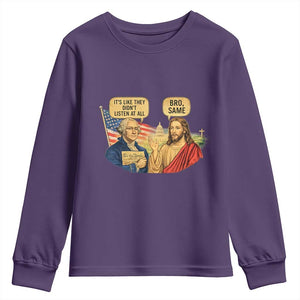 Funny George Washington and Jesus Conversation Youth Sweatshirt Patriotic Commentary Historical Icons TS02 Purple Print Your Wear