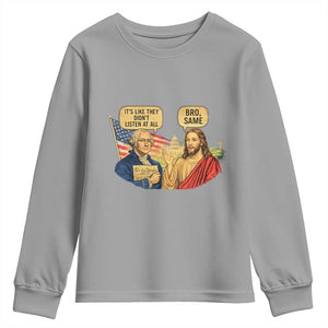 Funny George Washington and Jesus Conversation Youth Sweatshirt Patriotic Commentary Historical Icons TS02 Sport Gray Print Your Wear