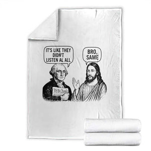 Funny George Washington and Jesus Satire Throw Blanket Political Commentary Founding Fathers and Faith TS02 White Print Your Wear