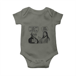 Funny George Washington and Jesus Satire Baby Onesie Political Commentary Founding Fathers and Faith TS02 Military Green Print Your Wear