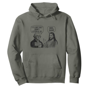Funny George Washington and Jesus Satire Hoodie Political Commentary Founding Fathers and Faith TS02 Military Green Print Your Wear