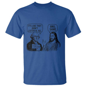 Funny George Washington and Jesus Satire T Shirt Political Commentary Founding Fathers and Faith TS02 Royal Blue Print Your Wear