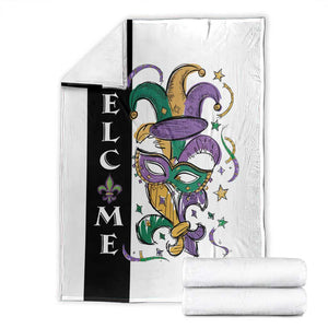 Mardi Gras Welcome Throw Blanket Jester Mask Fleur de Lis Carnival Outdoor Holiday Decorration TS02 White Print Your Wear