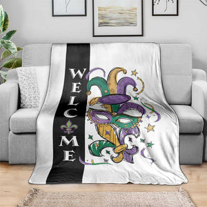 Mardi Gras Welcome Throw Blanket Jester Mask Fleur de Lis Carnival Outdoor Holiday Decorration TS02 Print Your Wear