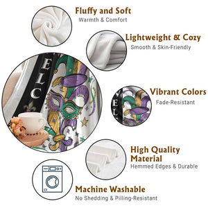 Mardi Gras Welcome Throw Blanket Jester Mask Fleur de Lis Carnival Outdoor Holiday Decorration TS02 Print Your Wear