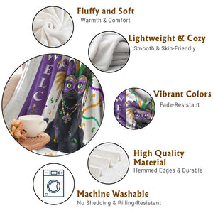 Black Cat Mardi Gras Welcome Throw Blanket New Orleans Carnival Yard Decoration TS02 Print Your Wear