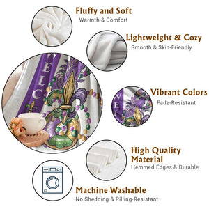 Crawfish & Beads Mardi Gras Welcome Throw Blanket Louisiana Party Outdoor Banner TS02 Print Your Wear