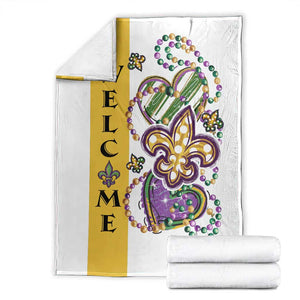 Gold Fleur De Lis Mardi Gras Welcome Throw Blanket Festive Garden Yard Decor TS02 White Print Your Wear