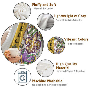 Gold Fleur De Lis Mardi Gras Welcome Throw Blanket Festive Garden Yard Decor TS02 Print Your Wear