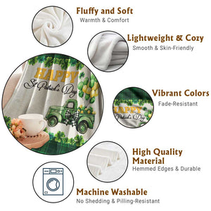 Happy St Patrick's Day Lucky Shamrocks Truck Throw Blanket Welcome Green Buffalo Plaid Yard Patio Decor TS02 Print Your Wear