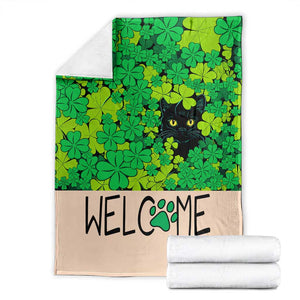 Black Cat Clover Welcome Flag Throw Blanket St. Patricks Day Garden Banner TS02 Green Print Your Wear