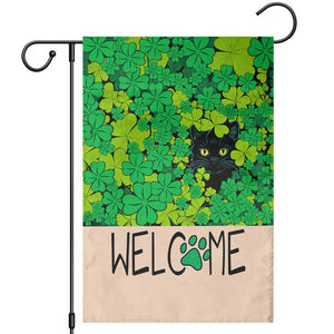 Black Cat Clover Welcome Flag Garden Flag St. Patricks Day Garden Banner TS02 Green Print Your Wear