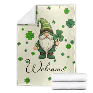 St. Patricks Day Gnome Welcome Throw Blanket Lucky Irish Shamrocks TS02 Beige Print Your Wear