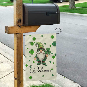 St. Patricks Day Gnome Welcome Garden Flag Lucky Irish Shamrocks TS02 Print Your Wear