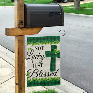 Christian Lucky Shamrocks Garden Flag Not Lucky Just Blessed Buffalo Plaid TS02 Print Your Wear