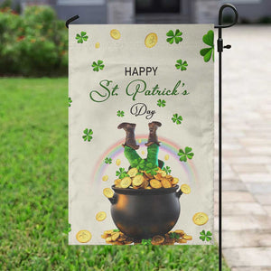 Happy St. Patricks Day Garden Flag Lucky Leprechaun with Gold & Rainbow Yard Decor TS02 Print Your Wear