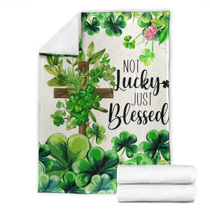 Christian St. Patricks Day Throw Blanket Not Lucky Just Blessed Shamrocks & Cross TS02 Beige Print Your Wear
