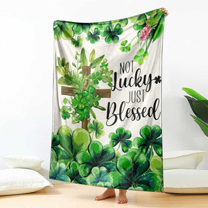 Christian St. Patricks Day Throw Blanket Not Lucky Just Blessed Shamrocks & Cross TS02 Print Your Wear