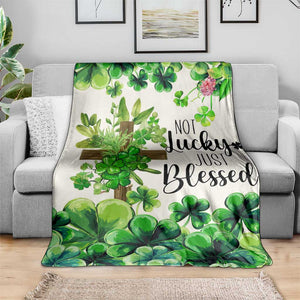 Christian St. Patricks Day Throw Blanket Not Lucky Just Blessed Shamrocks & Cross TS02 Print Your Wear