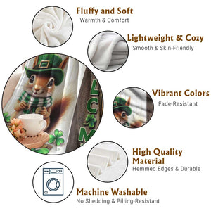 St. Patrick's Day Squirrel Leprechaun Welcome Throw Blanket Lucky Shamrocks Pot of Gold TS02 Print Your Wear