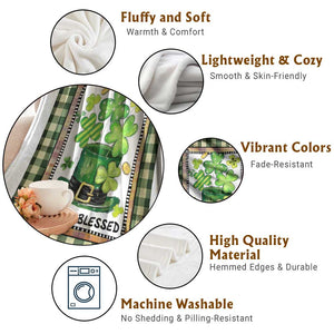 St Patricks Day Simply Blessed Throw Blanket Lucky Shamrock Leprechaun Green Buffalo Plaid TS02 Print Your Wear