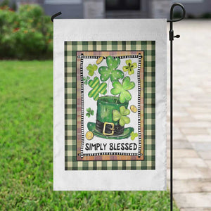 St Patricks Day Simply Blessed Garden Flag Lucky Shamrock Leprechaun Green Buffalo Plaid TS02 Print Your Wear
