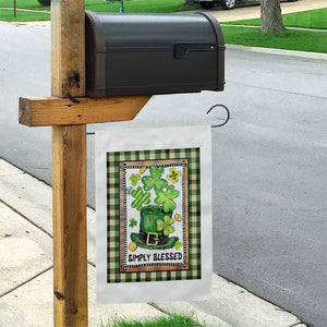 St Patricks Day Simply Blessed Garden Flag Lucky Shamrock Leprechaun Green Buffalo Plaid TS02 Print Your Wear